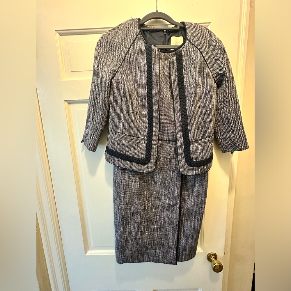 Fantastic J. Crew Two Piece Navy Tweed Suit Set—Dress and Jacket